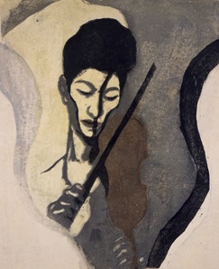 恩地孝四郎 『あるヴァイオリニストの印象（諏訪根自子像）』  1946年 紙・木版