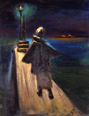 阿部合成『海を見る詩人』、1970年、板・油彩